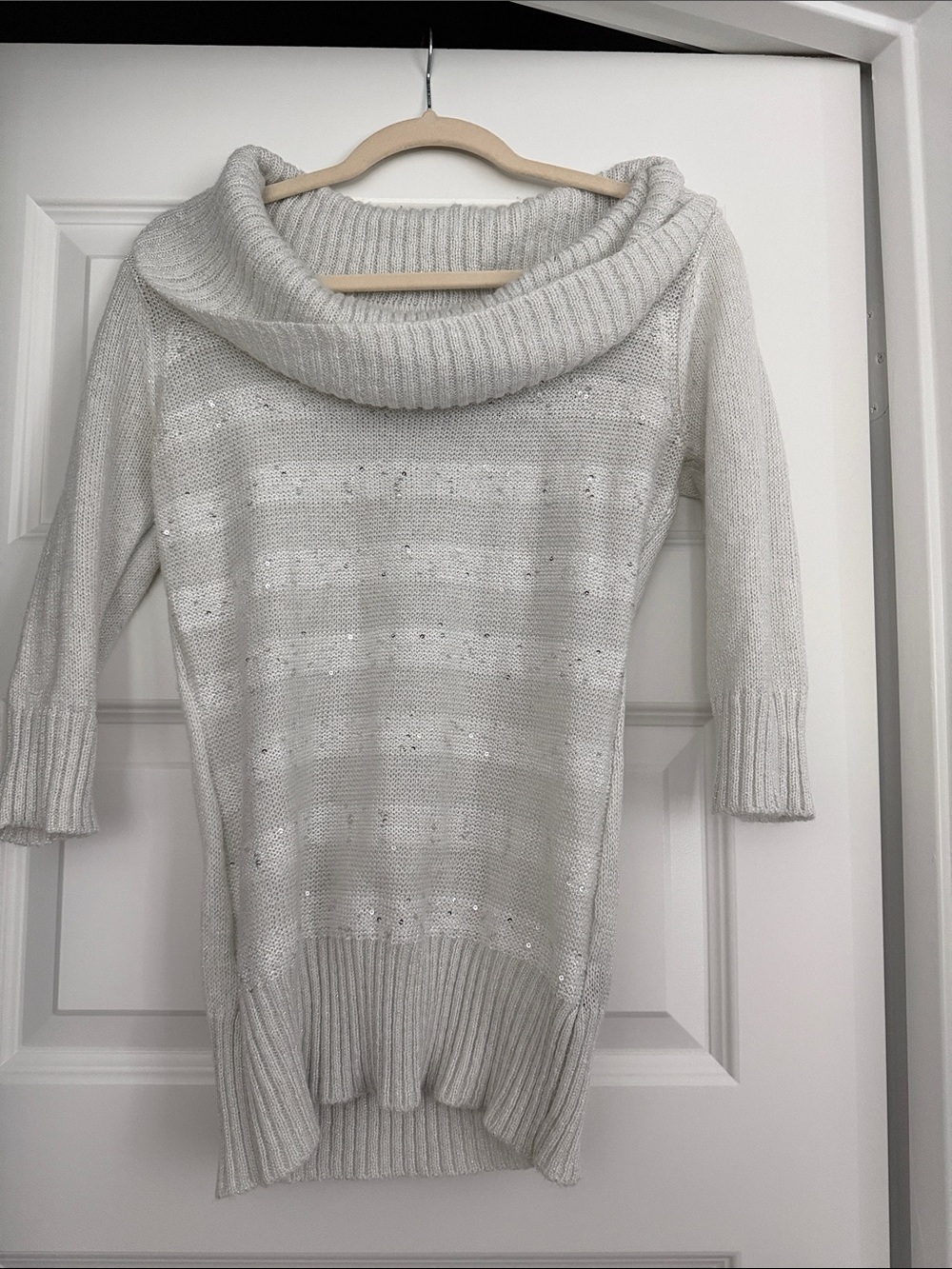 Iz Byer Cream Wide Cowl Neck Ribbed Knit Sweater
